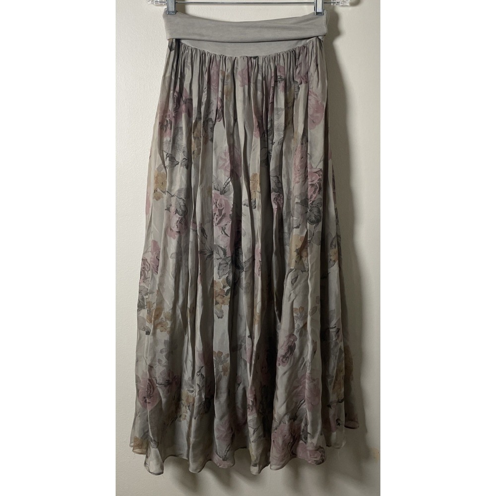 Belle France Silk Blend Lined Floral Fold Over Midi Skirt Women's Size Medium